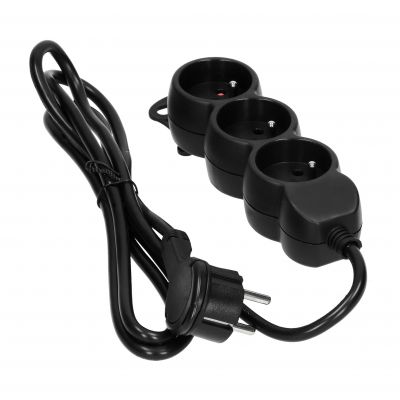 Przedłużacz 3-krotny z uziemieniem 1,5m 3x1,5mm2 płaska wtyczka czarny ES-4/B/1,5 ORNO (ES-4/B/1,5)