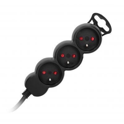 Przedłużacz 3-krotny 2P+Z, 5m H05VV-F 3x1,5mm2, Imax=16A, płaska wtyczka, czarny (ES-4/B/5)