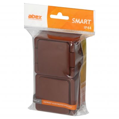 Gniazdo pojedyncze 2P+Z bryzgood. SCHUKO z klapką w kol.wyrobu + Łącznik 1-biegunowy IP44, SMART, br (GWN-17S BRĄZOWY)