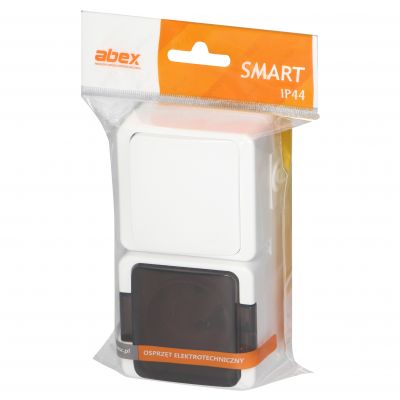 Gniazdo pojedyncze 2P+Z bryzgood. z klapką dymną + Łącznik 1-biegunowy IP44, SMART, biały (GWN-SL BIAŁY)