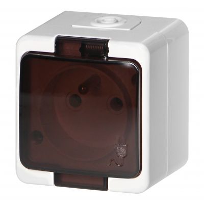 Gniazdo pojedyncze 2P+Z bryzgoodporne z klapką dymną IP44, SMART, biały (NT-16SL BIAŁY)