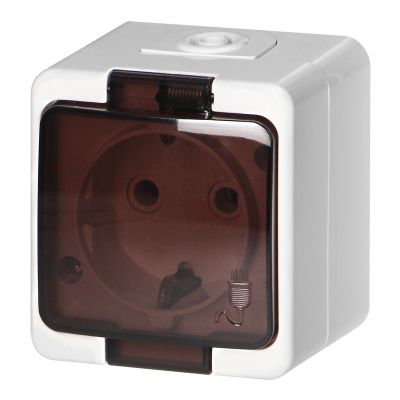 Gniazdo pojedyncze 2P+Z SCHUKO bryzgoodporne z klapką dymną IP44, SMART, biały (NT-17SL BIAŁY)