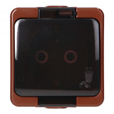 Gniazdo pojedyncze 2P+Z SCHUKO bryzgoodporne z klapką dymną IP44, SMART, brązowy (NT-17SL BRĄZOWY)