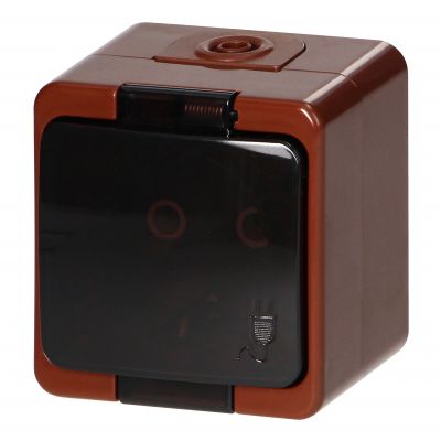 Gniazdo pojedyncze 2P+Z SCHUKO bryzgoodporne z klapką dymną IP44, SMART, brązowy (NT-17SL BRĄZOWY)