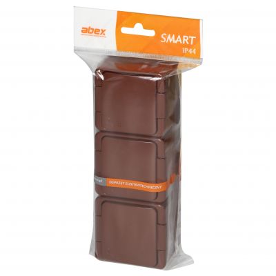Gniazdo potrójne 3x 2P+Z SCHUKO bryzgoodporne klapką w kolorze IP44, SMART, brązowy (NT-317 S BRĄZOWY)