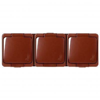 Gniazdo potrójne 3x 2P+Z SCHUKO bryzgoodporne klapką w kolorze IP44, SMART, brązowy (NT-317 S BRĄZOWY)