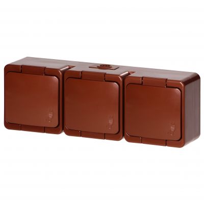 Gniazdo potrójne 3x 2P+Z SCHUKO bryzgoodporne klapką w kolorze IP44, SMART, brązowy (NT-317 S BRĄZOWY)