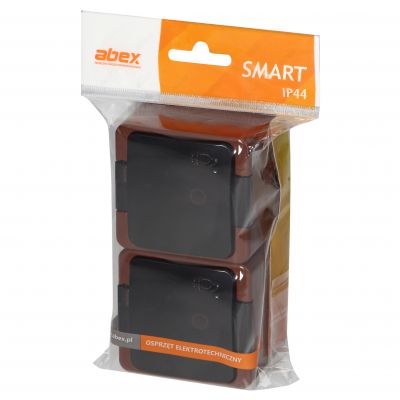 Gniazdo podwójne 2x 2P+Z SCHUKO bryzgoodporne z klapką dymną IP44, SMART, brązowy (NT-7SL BRĄZOWY)