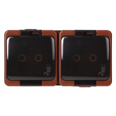 Gniazdo podwójne 2x 2P+Z SCHUKO bryzgoodporne z klapką dymną IP44, SMART, brązowy (NT-7SL BRĄZOWY)