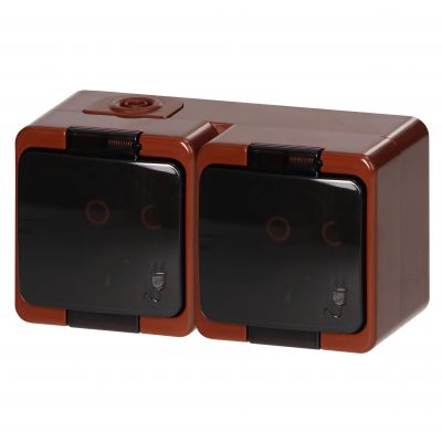 Gniazdo podwójne 2x 2P+Z SCHUKO bryzgoodporne z klapką dymną IP44, SMART, brązowy (NT-7SL BRĄZOWY)
