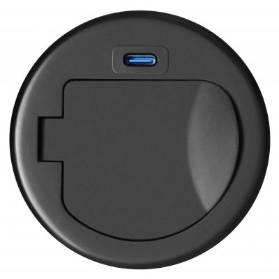 Gniazdo meblowe O6cm wpuszczane w blat z pokrywką, ładowarką USB i przewodem 1,9m, 1x2P+Z (French), (OR-GM-9040/B)