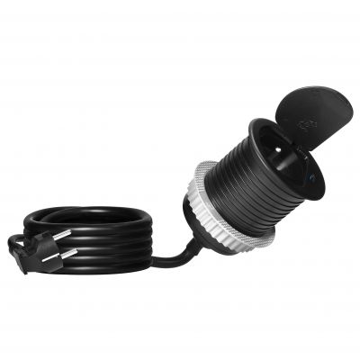Gniazdo meblowe O6cm wpuszczane w blat z pokrywką, ładowarką USB i przewodem 1,9m, 1x2P+Z (French), (OR-GM-9040/B)