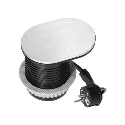Gniazdo meblowe Ø6cm wpuszczane w blat z przesuwną pokrywką ładowarką USB i przewodem 1,9m, 1x2P+Z (OR-GM-9042/G)