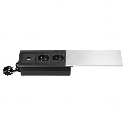 Gniazdo wpuszczone w blat przesuwana pokrywa 2 gniazda USB C + USB srebrne 1,8m ORNO (OR-GM-9043/G)