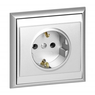 Gniazdo pojedyncze podtynkowe 2P+Z, Schuko Luna, 16A, 250V, PT-17L, srebrny (OR-OE-7605(GS)/G)
