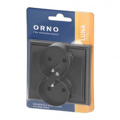 Gniazdo podwójne podtynkowe 2x2P+Z Luna, 16A, 250V, PT-6LR, czarny (OR-OE-7606/B)