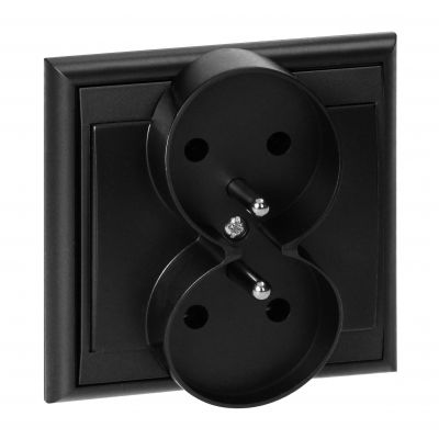 Gniazdo podwójne podtynkowe 2x2P+Z Luna, 16A, 250V, PT-6LR, czarny (OR-OE-7606/B)