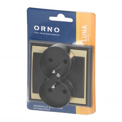 Gniazdo podwójne podtynkowe 2x2P+Z Luna, 16A, 250V, PT-6LR, czarny/złoty (OR-OE-7606/BC)