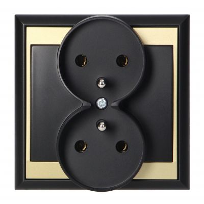 Gniazdo podwójne podtynkowe 2x2P+Z Luna, 16A, 250V, PT-6LR, czarny/złoty (OR-OE-7606/BC)