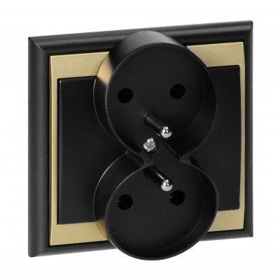 Gniazdo podwójne podtynkowe 2x2P+Z Luna, 16A, 250V, PT-6LR, czarny/złoty (OR-OE-7606/BC)