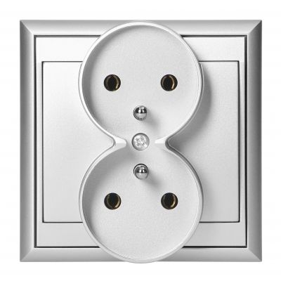Gniazdo podwójne podtynkowe 2x2P+Z Luna, 16A, 250V, PT-6LR, srebrny (OR-OE-7606/G)