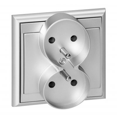 Gniazdo podwójne podtynkowe 2x2P+Z Luna, 16A, 250V, PT-6LR, srebrny (OR-OE-7606/G)