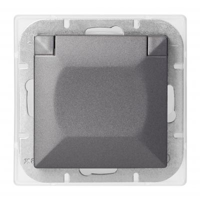Gniazdo pojedyncze podtynkowe 2P+Z Schuko bryzgoszczelne z klapką Pearl, 16A, 250V, PT-17PH, antracy (OR-OE-7705(GS)/AA)