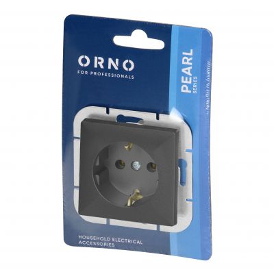 Gniazdo pojedyncze podtynkowe 2P+Z Schuko Pearl, 16A, 250V, PT-17P, czarny (OR-OE-7705(GS)/B)