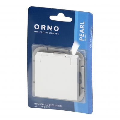 Gniazdo pojedyncze podtynkowe 2P+Z Schuko bryzgoszczelne z klapką Pearl, 16A, 250V, PT-17PH, biały (OR-OE-7705(GS)/WW)
