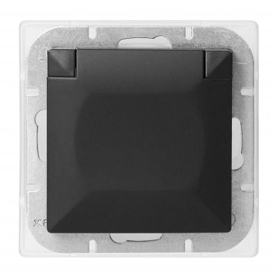 Gniazdo pojedyncze podtynkowe 2P+Z bryzgoszczelne z klapką Pearl, 16A, 250V, PT-16PH, czarny (OR-OE-7705/BB)