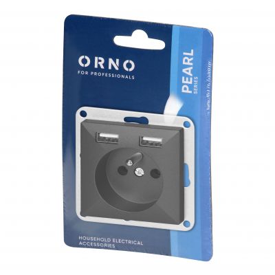 Gniazdo pojedyncze podtynkowe 2P+Z z ładowarką Pearl, 16A, 250V, PT-16P/USB, czarny (OR-OE-7705/USB/B)