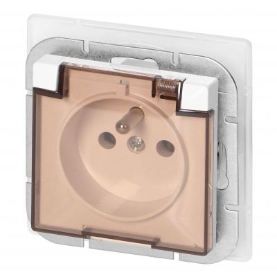 Gniazdo pojedyncze podtynkowe 2P+Z bryzgoszczelnie z klapką Pearl, 16A, 250V, PT-16PHL, biały (OR-OE-7705/WT)