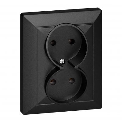 Gniazdo podwójne podtynkowe 2x2P Pearl, 16A, 250V, PT-5 P, czarny (OR-OE-7706/2P/B)