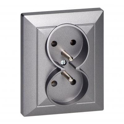 Gniazdo podwójne podtynkowe 2x2P+Z Pearl, 16A, 250V, PT-6 P, antracyt (OR-OE-7706/K/A)