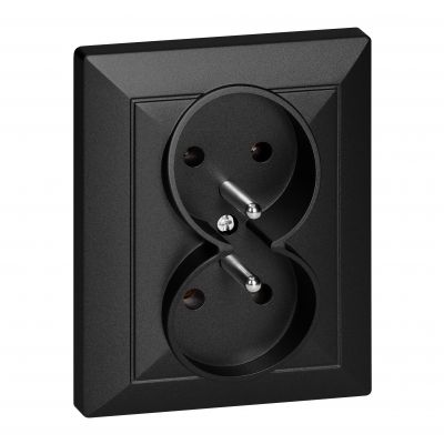 Gniazdo podwójne podtynkowe 2x2P+Z Pearl, 16A, 250V, PT-6 P, czarny (OR-OE-7706/K/B)
