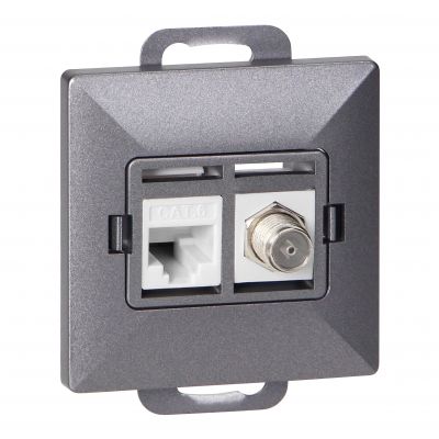Gniazdo pojed. typu F + Gniazdo 1xRJ45 Cat6 Pearl, TV/F+RJ45/P, antracyt (OR-OE-7718/A)