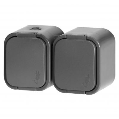 Gniazdo podwójne natynkowe 2P+Z, Schuko, bryzgoszczelne z klapką B2, IP54, NT-7B2, szary (OR-OE-7806(GS)/G)