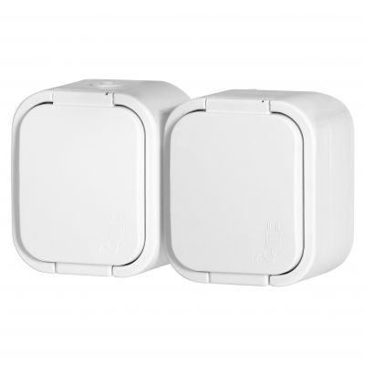 Gniazdo podwójne natynkowe 2P+Z, Schuko, bryzgoszczelne z klapką B2, IP54, NT-7B2, biały (OR-OE-7806(GS)/W)