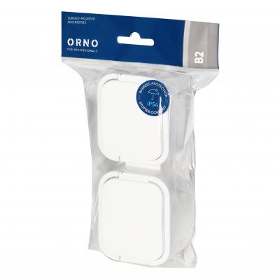 Gniazdo podwójne natynkowe 2x2P+Z, bryzgoszczelne z klapką, pionowe B2, IP54, NT-6B2/P, biały (OR-OE-7806/V/W)