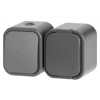 Łącznik natynkowy jednobiegunowy + Gniazdo pojedyncze 2P+Z B2, IP54, GWN-B2, szary (OR-OE-7807/G)