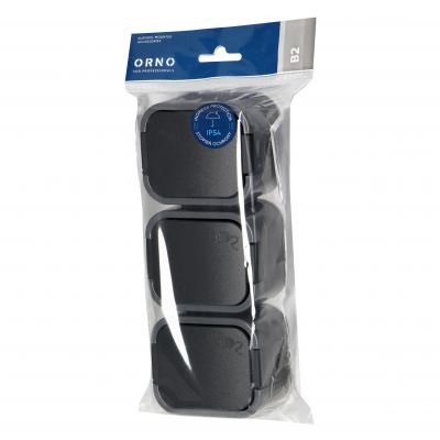 Gniazdo potrójne natynkowe 3x2P+Z, bryzgoszczelne z klapką B2, IP54, NT-316 B2, szary/czarny (OR-OE-7809/GB)