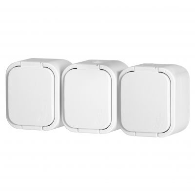 Gniazdo potrójne natynkowe 3x2P+Z, bryzgoszczelne z klapką B2, IP54, NT-316 B2, biały (OR-OE-7809/W)