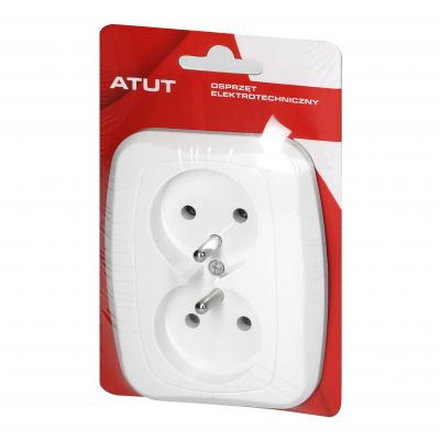 Gniazdo podwójne podtynkowe 2x2p+Z 16A, 250V, ATUT, biały (PT-6A BIAŁY)