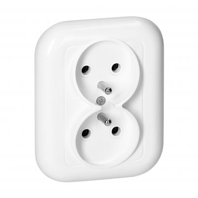Gniazdo podwójne podtynkowe 2x2p+Z 16A, 250V, FAN, biały (PT-6F BIAŁY)
