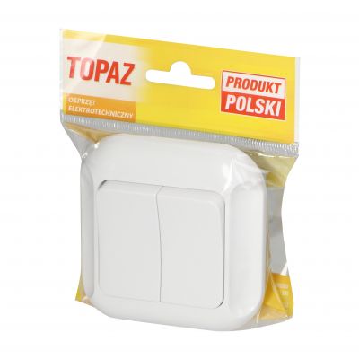 Łącznik podwójny podtynkowy 10A, 250V, świecznikowy, TOPAZ, biały (WP-2 TB BIAŁY)