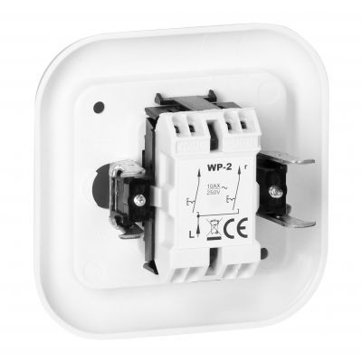 Łącznik podwójny podtynkowy 10A, 250V, świecznikowy, FAN, biały (WP-2F BIAŁY)