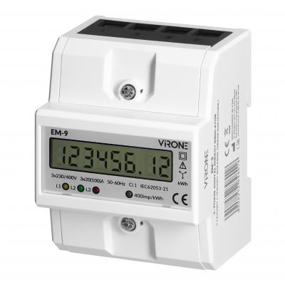 Licznik wskaźnik żużycia energii elektrycznej 3-fazowy 100A 4 moduły th35 VIRONE (EM-9)