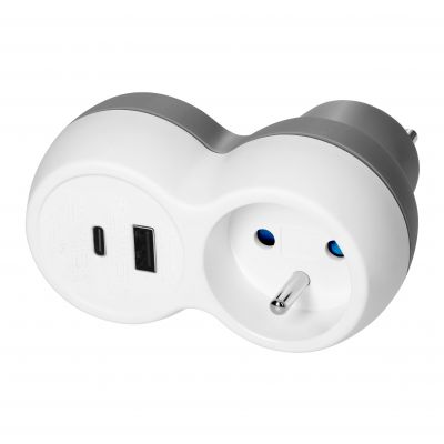 Rozgałęźnik 2P+Z, USB-A+C, biało-szary (OR-AE-13302)