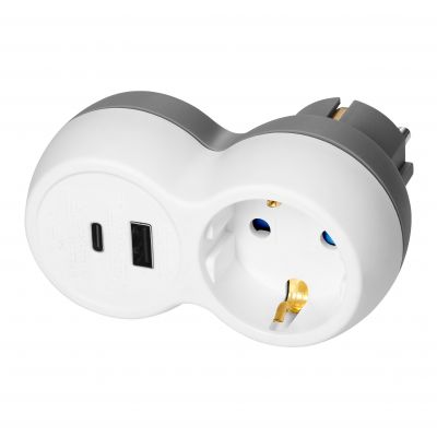 Rozgałęźnik 2P+Z, USB-A+C, schuko, biało-szary (OR-AE-13302(GS))