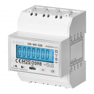 3-fazowy licznik energii elektrycznej, 100A, MID, 4 moduły, DIN TH-35mm (OR-WE-528)